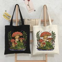 Mushroom Art Cartoon Printed Tote Bags Female White Black Large Cotton Handbags Women Canvas Shoulder Shopper Reusable Eco