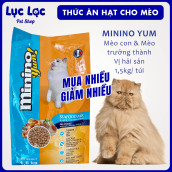 Thức ăn hạt cho Mèo con & trưởng thành vị hải sản Minino Yum 1,5kg túi