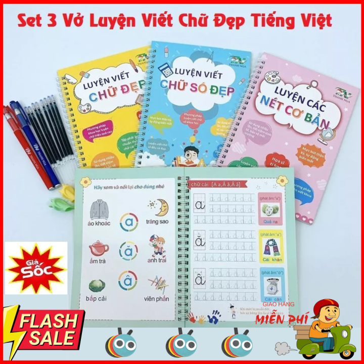 Vở tập viết chữ đẹp, Set 3 sách luyện viết chữ đẹp Tiếng Việt ...
