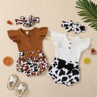 ชุดรอมเปอร์ Baju Bayi Perempuan ขาสั้นสีทึบ3ชิ้น,ชุดรอมเปอร์เสื้อยืดคอกลมสั้นชุดกีฬาเอวยางยืดมีลายคาดศีรษะ