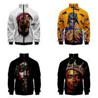 Rapero Tupac Amaru Shakur-chaqueta con cuello levantado para hombre, sudadera con capucha informal Unisex, estilo Hip Hop, Harajuku, 3D