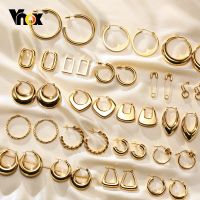 Vnox Minimalist Metal Hoop Earrings for Women  Gold Color Stainless Steel Chic Lady Girl Circle Earrings  Vintage Party Jewelry Bar  Wine Tools