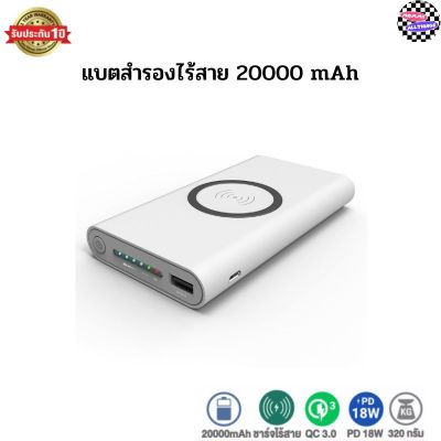 Power Bank แบตเตอรี่สำรองไร้สาย ความจุ 20000 mAh ชาร์จไร้สาย  Qi Wireless แท้ 100%เพาเวอร์แบงค์ แบตเตอรี่สำรอง แถบแม่เหล็กของแท้ รับประกัน 1ปี