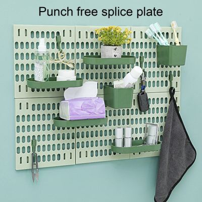 【YF】 1 Set Storage Rack Hanging Wall Shelf with J-shape Hooks Punch Free Kitchen Pegboard Accessories for Daily Life