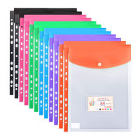 A4 Size Clear Plastic Waterproof Perforated Pockets with Button Closure for 11 Holes Files Binder Envelopes Folders Organizer