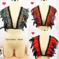 y Lace Multi color feather Harajuku suspenders gothic body harness belt, burning man wings, UNI