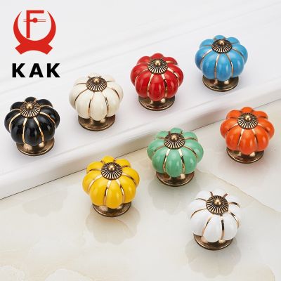 ┋❁ KAK Pumpkin Ceramic Handles 40mm Drawer Knobs Cupboard Door Handles Single Hole Cabinet Handles with screws Furniture Handles