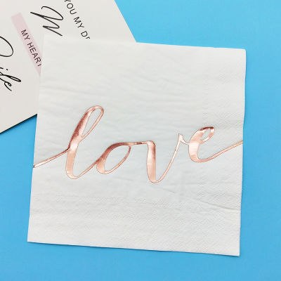 Rose Gold Love Script Napkins (80) Paper Cocktail Napkin 33cm towl for Wedding Reception Bridal Shower Decorations Tableware