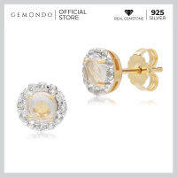 Gemondo ต่างหูเงินแท้ 925 Sterling Silver ประดับไหมทอง (Golden Rutile) ทรงเพชรล้อม ดีไซน์ต่างหูสตัด : ต่างหูตลาสสิก