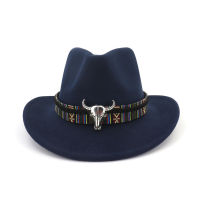 Mistdawn Classic Men Women Western Cowboy Hat With Cow Head Band Wide Brim Hat Pop Jazz Hat Winter Wool Hat Size 56-58CM