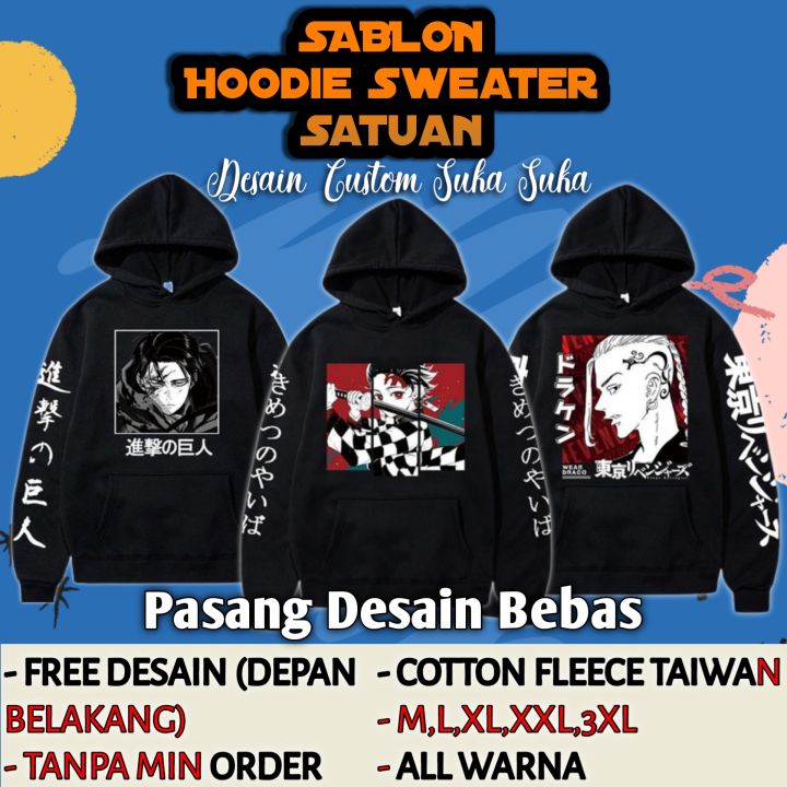 Sweater Hoodie Sablon Request Nama Logo Depan Belakang Jaket Custom