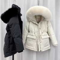 ◈◐✐ HWL 2023 Cotton Padded Fur Parka New Big Collar Down Jacket Thick Warm Parkas Female Outerwear