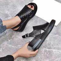 Women’S Summer Platform Leather Sandals Wedge Heel Sandals Comfortable Peep Toe Wedges Leather Shoes Comfy Female Footwear