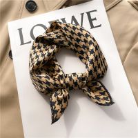 【CW】 Fashion Silk Small Hair Scarf for Houndstooth Print Neck Tie Hand Wrist Foulard Bandana Kerchief Echarpe 2023