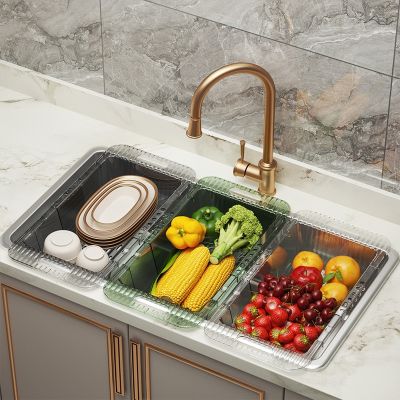 【CC】 Vegetable Washing Basin Drain Basket Retractable Kitchen Plastic Fruit Plate Household Dish  Sink Storage And Filtering