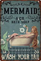 Tanlinxin Vintage Mermaid Bath Soap ป้ายโลหะดีบุกสำหรับตกแต่งผนัง-ล้างหางของคุณด้วยป้ายดีบุกวินเทจที่ไม่เหมือนใครและมีเสน่ห์-เหมาะสำหรับตกแต่งสำนักงานร้านกาแฟหรือห้องน้ำ