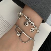 [COD] Korean heavy industry smiling face opening silver bracelet female retro Kong style temperament ins personality hip-hop net red hipster