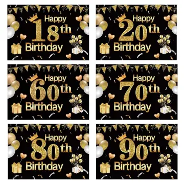 Happy 50th Birthday Party Decoration, Large Fabric Black Gold Sign Poster for 50th Birthday Photo Booth Backdrop Background Banner, 50th Birthday