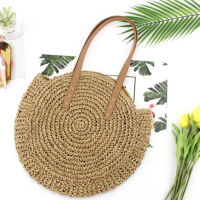 Gusure Women Round Circular Rattan Bag New Soild Color Wicker Straw Woven Shoulder Bags Females Fashion Traveling Bag