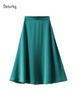 Womens Elegant Satin Shiny OL Solid Skirts Female High Waist Side Zipper Silky Office Midi Long Skirt for Women 2022 Spring K55