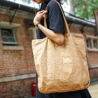 2021 Women New Fashion Handbags Lady Shoulder Bag Kraft Paper Totes Retro Vintage Washable Student School Bags Large Capacity