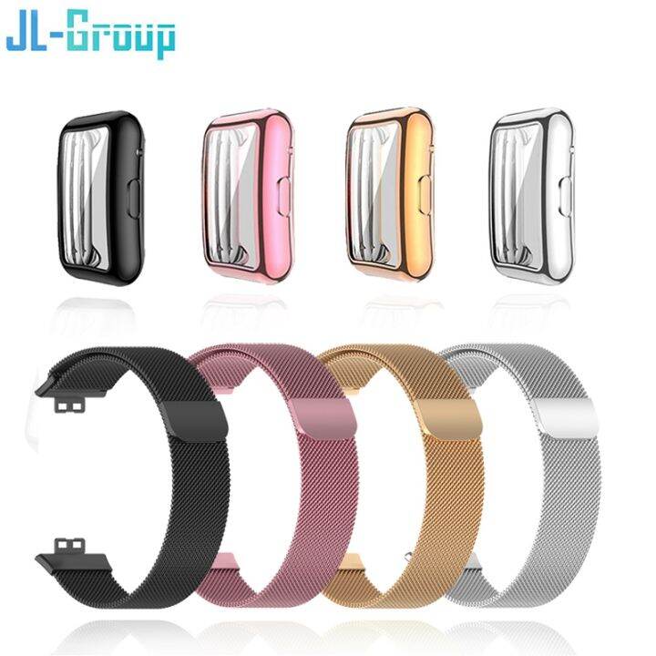 metal-band-for-huawei-watch-fit-fit-2-strap-with-case-tpu-screen-protector-watch-fit-bracelet-milanese-magnetic-loop-watchband