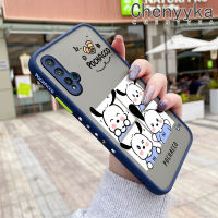 เคส Chenyyyka สำหรับ Huawei P20 Lite 2019 Nova 5 Pro 5i Pro เคสการ์ตูนน่ารัก Pochacco มีน้ำค้างแข็งโปร่งใสขอบสี่เหลี่ยมด้านข้างแข็งรูปแบบกล้องปลอกซิลิโคนกันกระแทกเคสนิ่ม