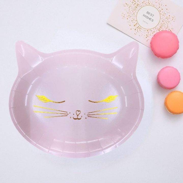 8pcs-9-inch-pink-cat-disposable-plates-girls-favor-birthday-cake-pink-kitty-cat-cake-dessert-paper-plate-girls-birthday-supplies