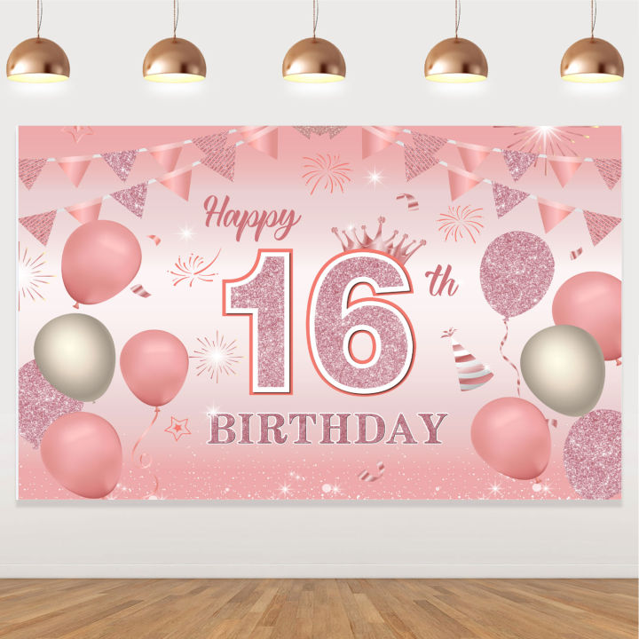 Jollyboom Happy 16th Birthday Banner, Rose Gold Happy 16th Birthday