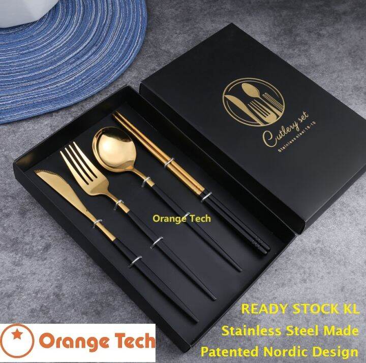 Stainless Steel Gold Cutlery Set Nordic Gold Fork Spoon Knife Chopstick
