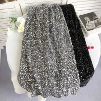 Glitter skirt  Retro  shining Skirt Elastic High Waist oufit for Women Autumn and Winter Back party cocktails Dress