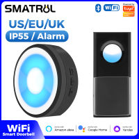 SMATRUL Smartlife/tuya WiFi Wireless Doorbell Smart Door Bell Ring Buzzer APP การตรวจสอบระยะไกล Home Smart Security 58 Chime Call IP55กันน้ำ EU UK US Plug Alarm Doorbell 1ปุ่ม1 2 3ตัวรับสัญญาณ