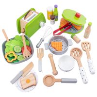 DIY Wooden Kitchen Toy Pretend Play Simulation Model Set Coffee Machine Cooking Educational Toys Gift For Children Kids Girls