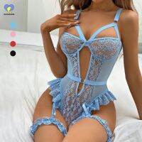 【LZ】❁  Ruffle Lace Underwear Sutiã Hollow Out Sensual Top Meias Eróticas Sissy Lingerie Sexy Bodysuit Azul Preto e Rosa Frete Grátis