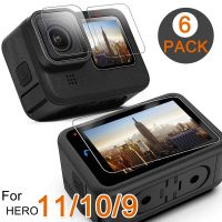 กระจกนิรภัยสำหรับ Gopro Hero 11/10/9ปกป้องหน้าจอเลนส์ด้านหลังหน้าจอด้านหน้าป้องกันรอยขีดข่วนฟิล์มป้องกันสำหรับ Gopro สีดำ