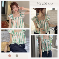 mira สื้อเกาะอกแขนแต่งระบายเป็นกระดุมถอดได้ สีสันสนใส เสื้อแฟชั่นผญ K001#