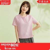 GIORDANO Women T-Shirts Gentle Henley-Neck Comfort Cotton Tee Simple Solid Color Short Sleeve Summer Casual Tshirts 05323385