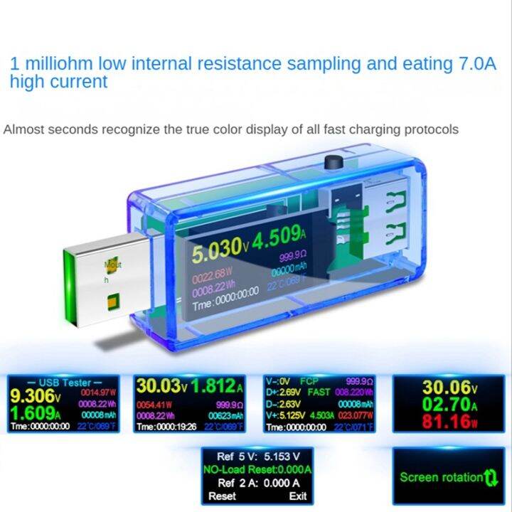 usb-tester-u96p-6-5a-13-in-1-usb-tester-dc-digital-voltmeter-voltage-current-volt-ammeter-detector-charger-indicator-meter-clear-blue