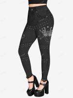 ROSEGAL Plus ขนาด Gothic Leggings 3D ผีเสื้อ Jean Lace-Up พิมพ์กางเกง S-5XL ผู้หญิง Streetwear กางเกง Mujer