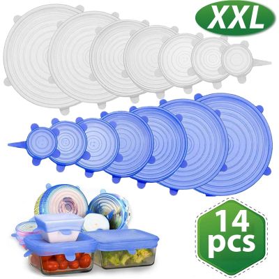 XXL 7/14PCS Silicone Caps Food Cover Reusable Adjustable Stretch Bowl Lids Kitchen Wrap Seal Fresh Keeping Cookware Accessories