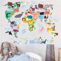 new cartoon animals world map wall stickers for kids rooms office home decor pvc wall decals diy mural art posters decorations