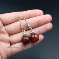 EARRING ต่างหูประดับด้วยหินอาเกตสีน้ำตาลส้ม ขนาด 12 มม. AGATE หินแห่งความสดใส by siamonlineshop