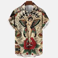 【Feb】 2022 Men 39;s Vintage Hawaiian Shirt Mermaid Vintage Art 3d Digital Print Loose Short Sleeve Shirt