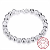 Lekani 8mm Beaded 925 Sterling Silver Bracelets Bangle For Women Trendy Fine Jewelry Wholesale Mens Silver Cuff Bracelet Pulsera