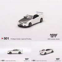 คอลเลกชันเส้นขอบฟ้าจีทีอาร์ขนาดเล็ก GT 1:64 R34 V-Spec II N1 White Diorama คอลเลกชันโมเดลรถยนต์ Diorama Carros 501ขนาดเล็กมีสินค้าในสต็อก