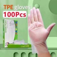 【ใหม่】100ชิ้นถุงมือน้ำยางฟรี TPE ถุงมือทิ้งใสลื่นกรดความปลอดภัยในการทำงานอาหารเกรดครัวเรือนทำความสะอาดห้องครัว