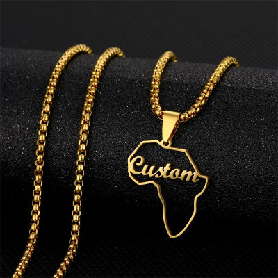 Fashion Customized Gold Stainless Steel Name Necklaces for Women Custom Hollow out Africa Map Nameplate Pendant Necklace Jewelry