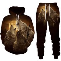 Forest Wolf 3D Printed Hoodie Set Mens Spring and Autumn Leisure Hoodie Sweatpants Mens Sportswear Set Fashion Mens Wear Set