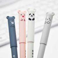 4+20 PcsSet Kawaii Pig Bear Cat Erasable Gel Pen Refills Rods 0.35mm Blue Black Ink Washable Handle School Office Supplies Gift