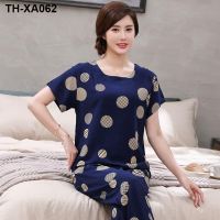 Can wear outside out old cotton silk pajamas women summer short-sleeved thin section mother bourette leisurewear viscose suit